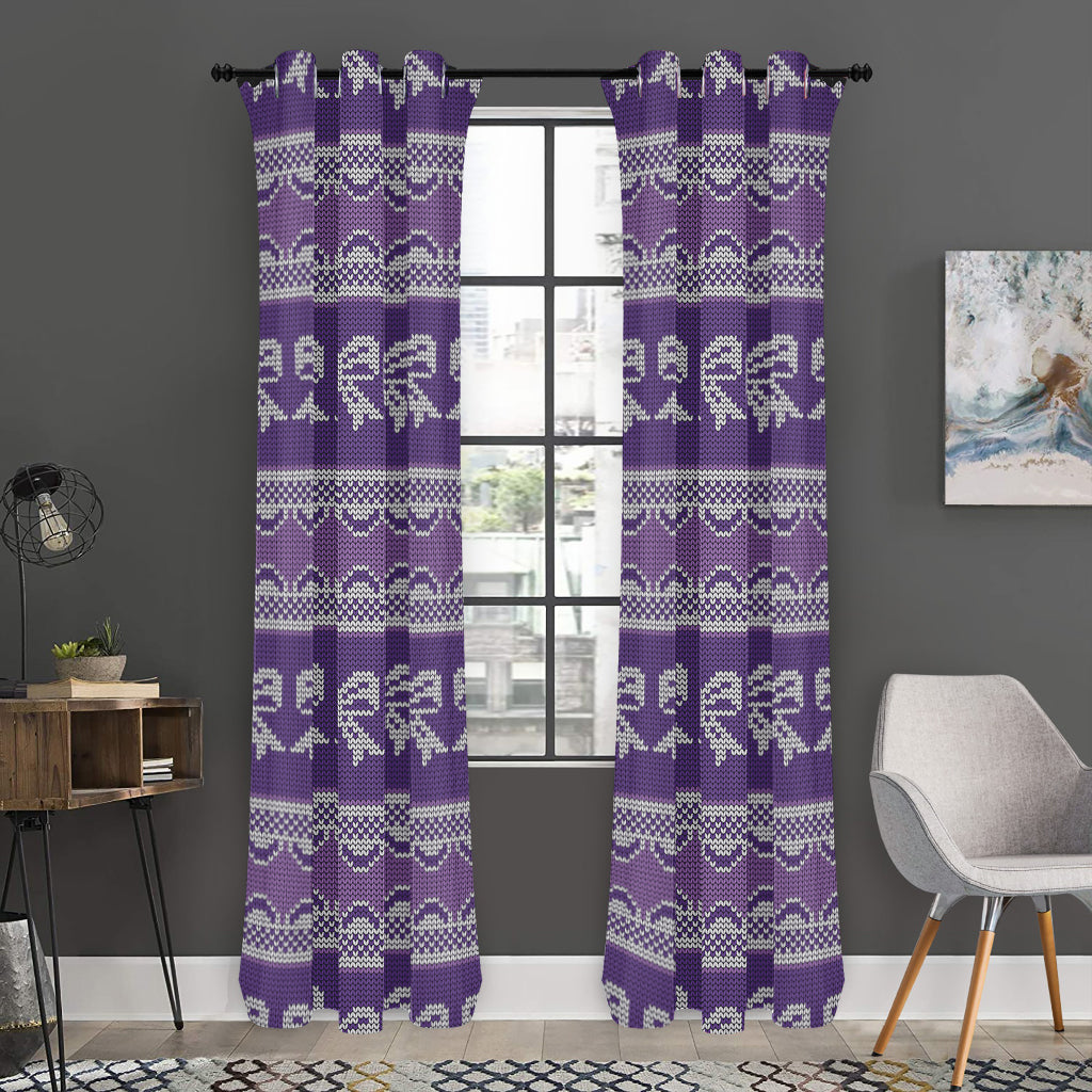 Purple Ribbon Knitted Pattern Print Curtain