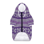 Purple Ribbon Knitted Pattern Print Dog Zip Up Hoodie