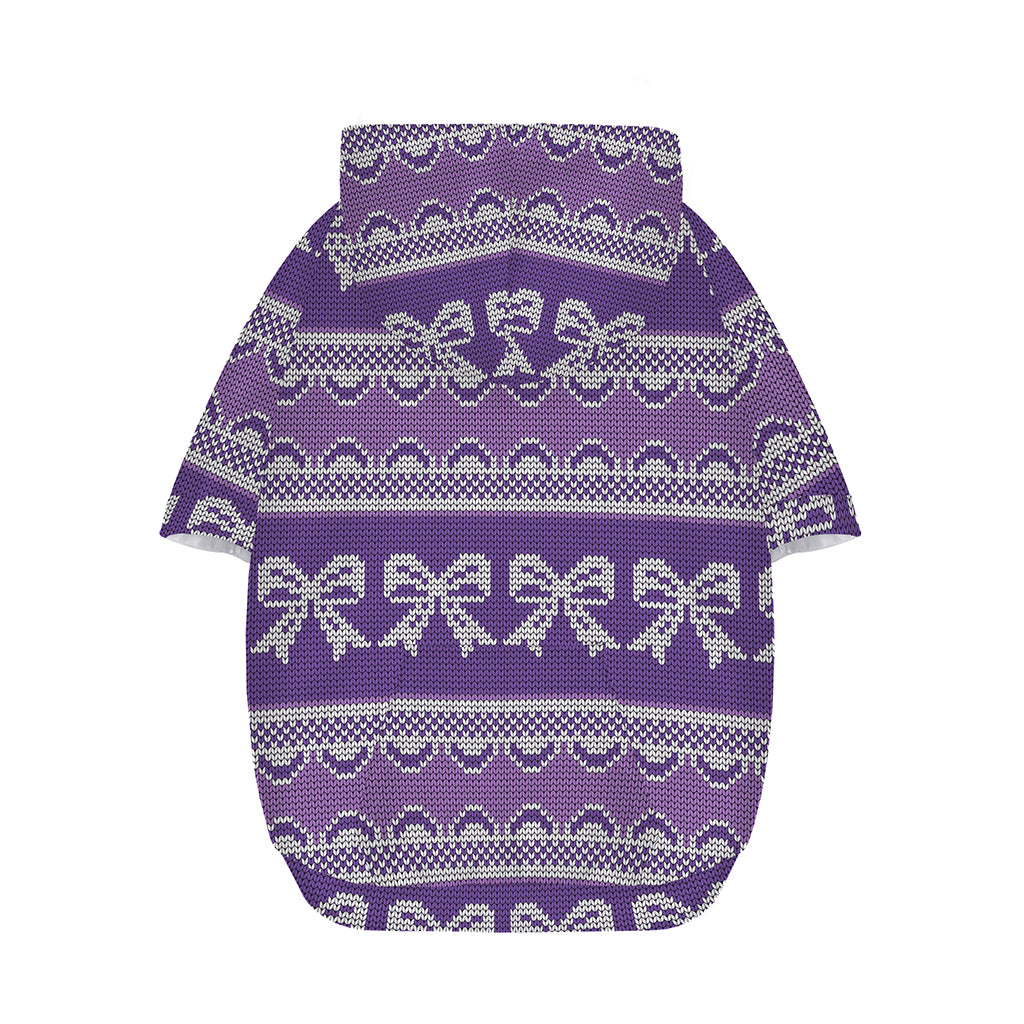 Purple Ribbon Knitted Pattern Print Dog Zip Up Hoodie