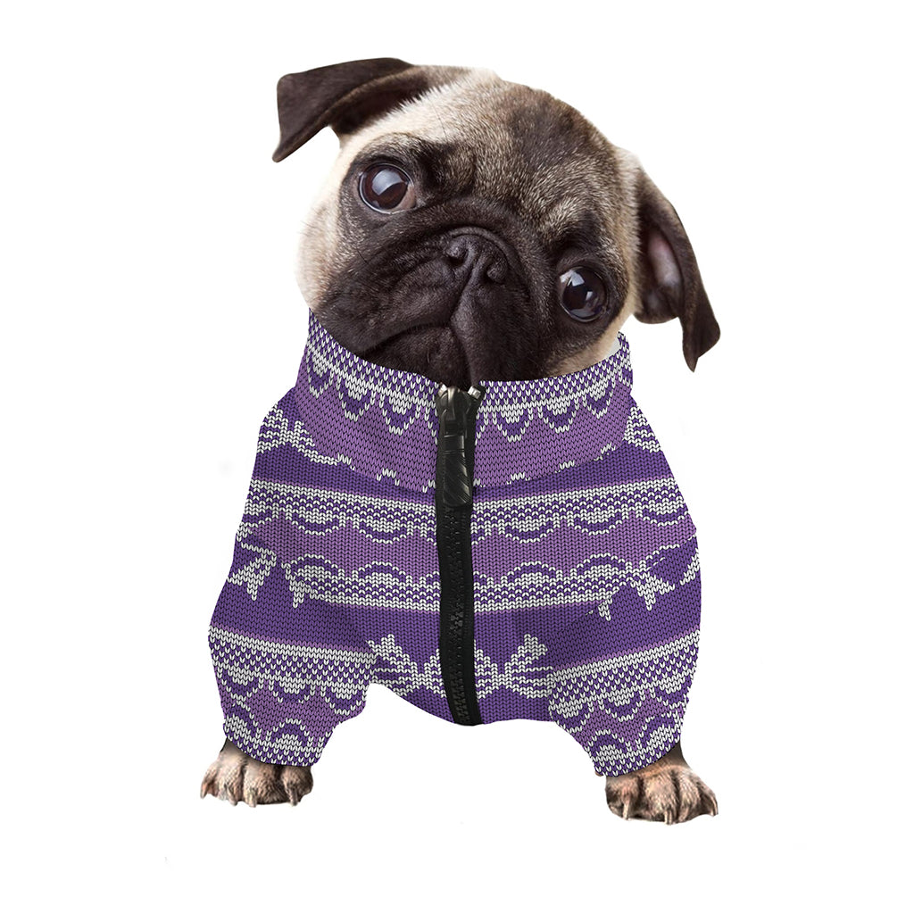 Purple Ribbon Knitted Pattern Print Dog Zip Up Jacket