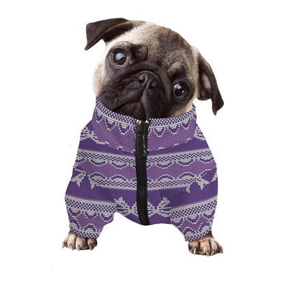 Purple Ribbon Knitted Pattern Print Dog Zip Up Jacket