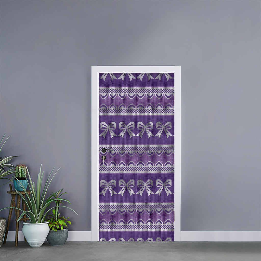 Purple Ribbon Knitted Pattern Print Door Sticker