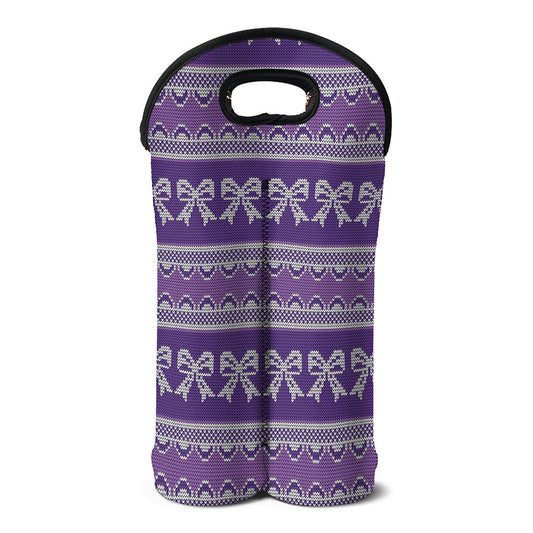Purple Ribbon Knitted Pattern Print Double Neoprene Wine Tote
