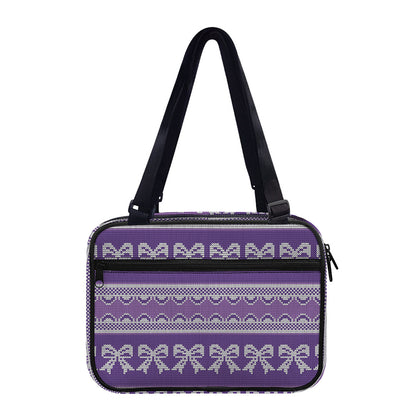 Purple Ribbon Knitted Pattern Print Double Strap Bible Bag