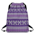 Purple Ribbon Knitted Pattern Print Drawstring Backpack