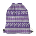 Purple Ribbon Knitted Pattern Print Drawstring Bag