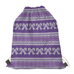 Purple Ribbon Knitted Pattern Print Drawstring Bag