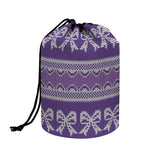 Purple Ribbon Knitted Pattern Print Drawstring Makeup Bag