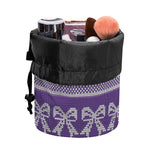 Purple Ribbon Knitted Pattern Print Drawstring Makeup Bag
