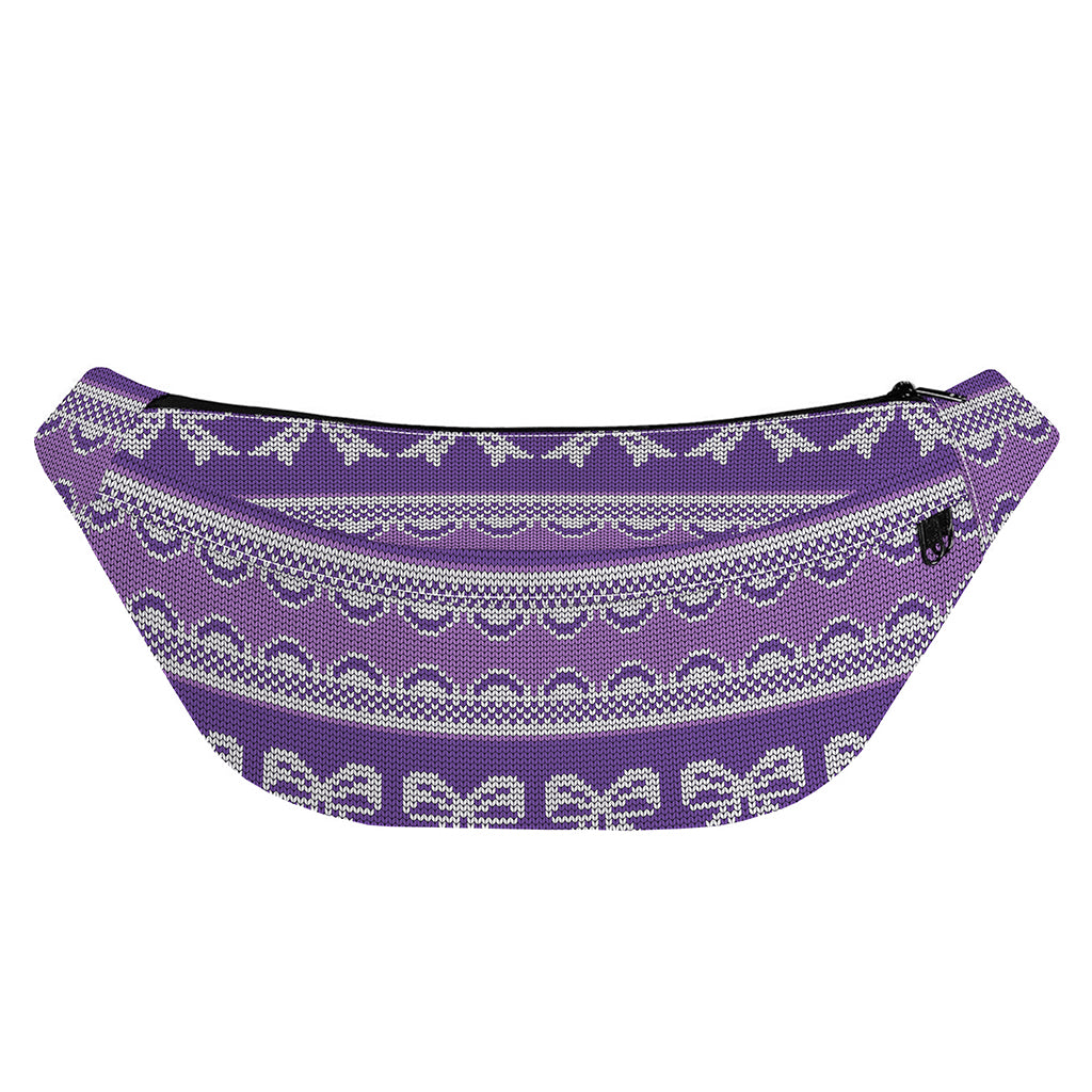 Purple Ribbon Knitted Pattern Print Fanny Pack