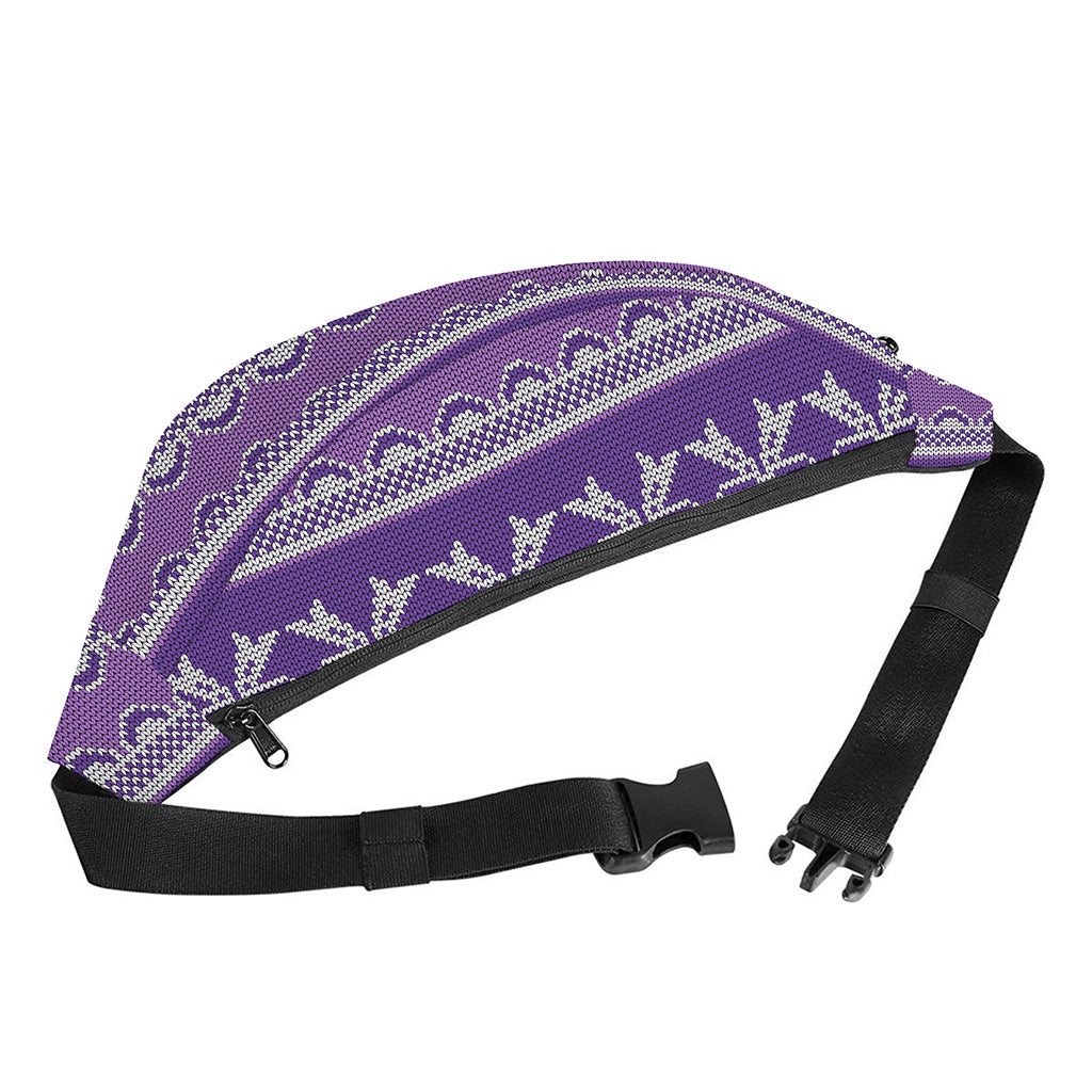 Purple Ribbon Knitted Pattern Print Fanny Pack