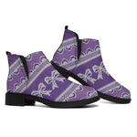 Purple Ribbon Knitted Pattern Print Flat Ankle Boots