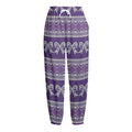 Purple Ribbon Knitted Pattern Print Fleece Lined Knit Pants