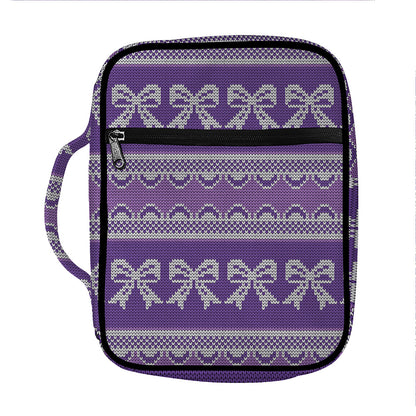 Purple Ribbon Knitted Pattern Print Front Pocket Bible Bag