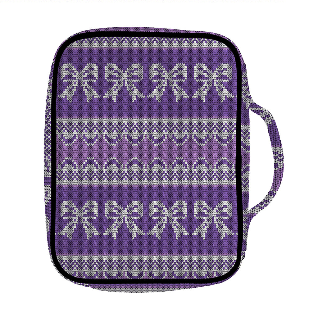 Purple Ribbon Knitted Pattern Print Front Pocket Bible Bag