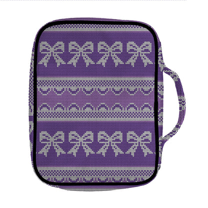 Purple Ribbon Knitted Pattern Print Front Pocket Bible Bag