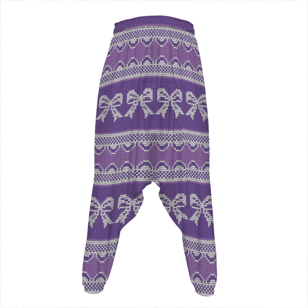 Purple Ribbon Knitted Pattern Print Hammer Pants