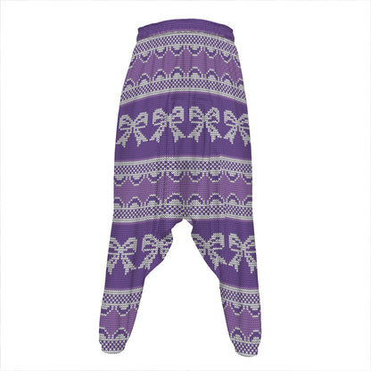 Purple Ribbon Knitted Pattern Print Hammer Pants