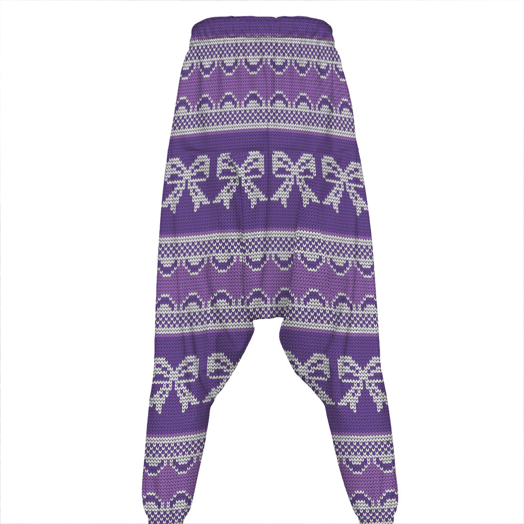 Purple Ribbon Knitted Pattern Print Hammer Pants