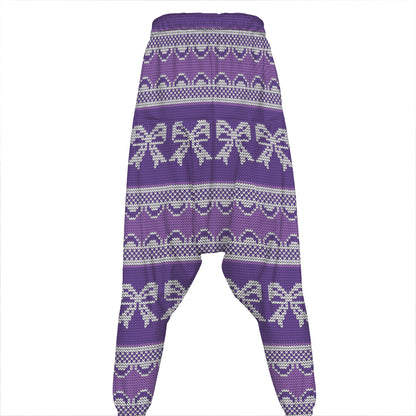 Purple Ribbon Knitted Pattern Print Hammer Pants