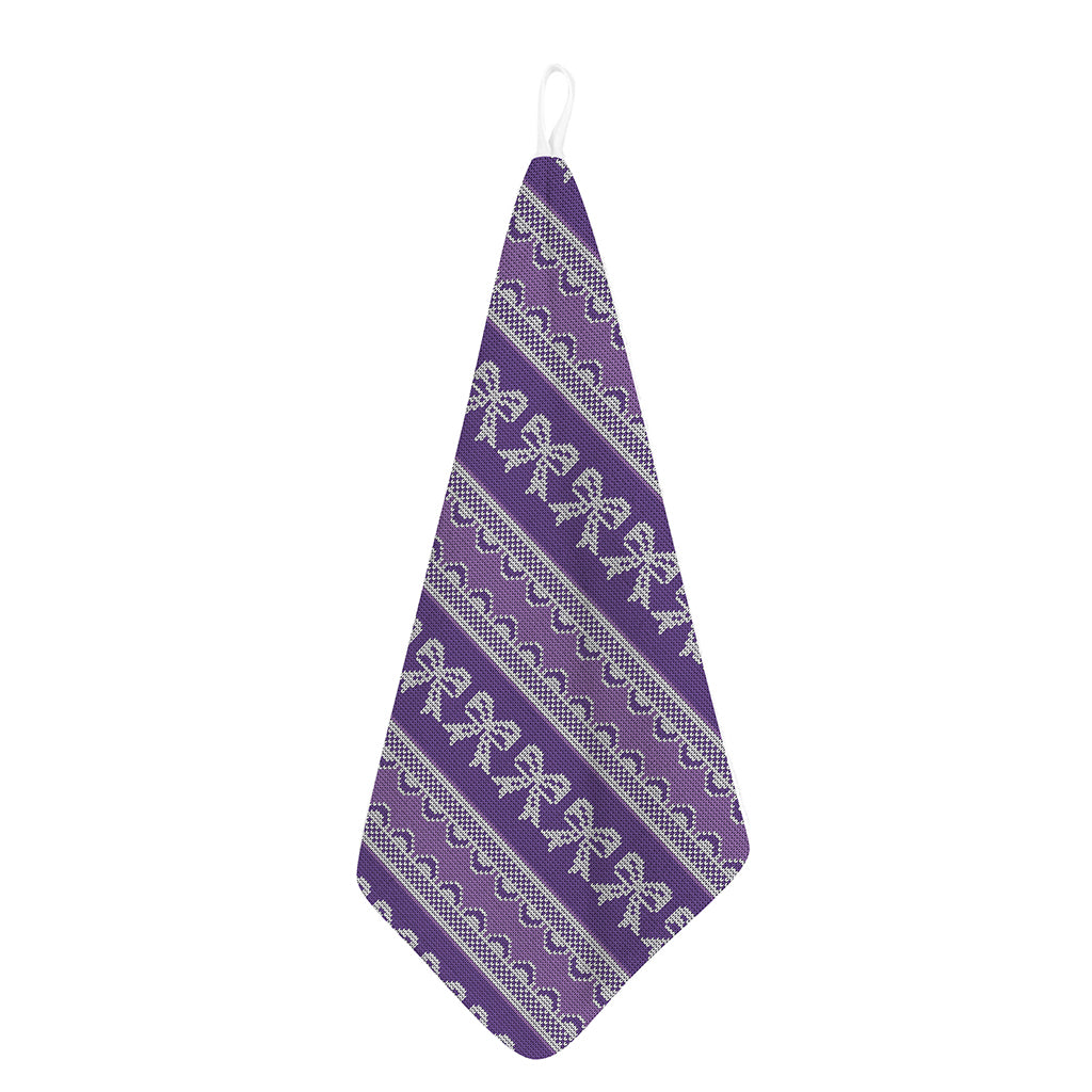 Purple Ribbon Knitted Pattern Print Hand Towel