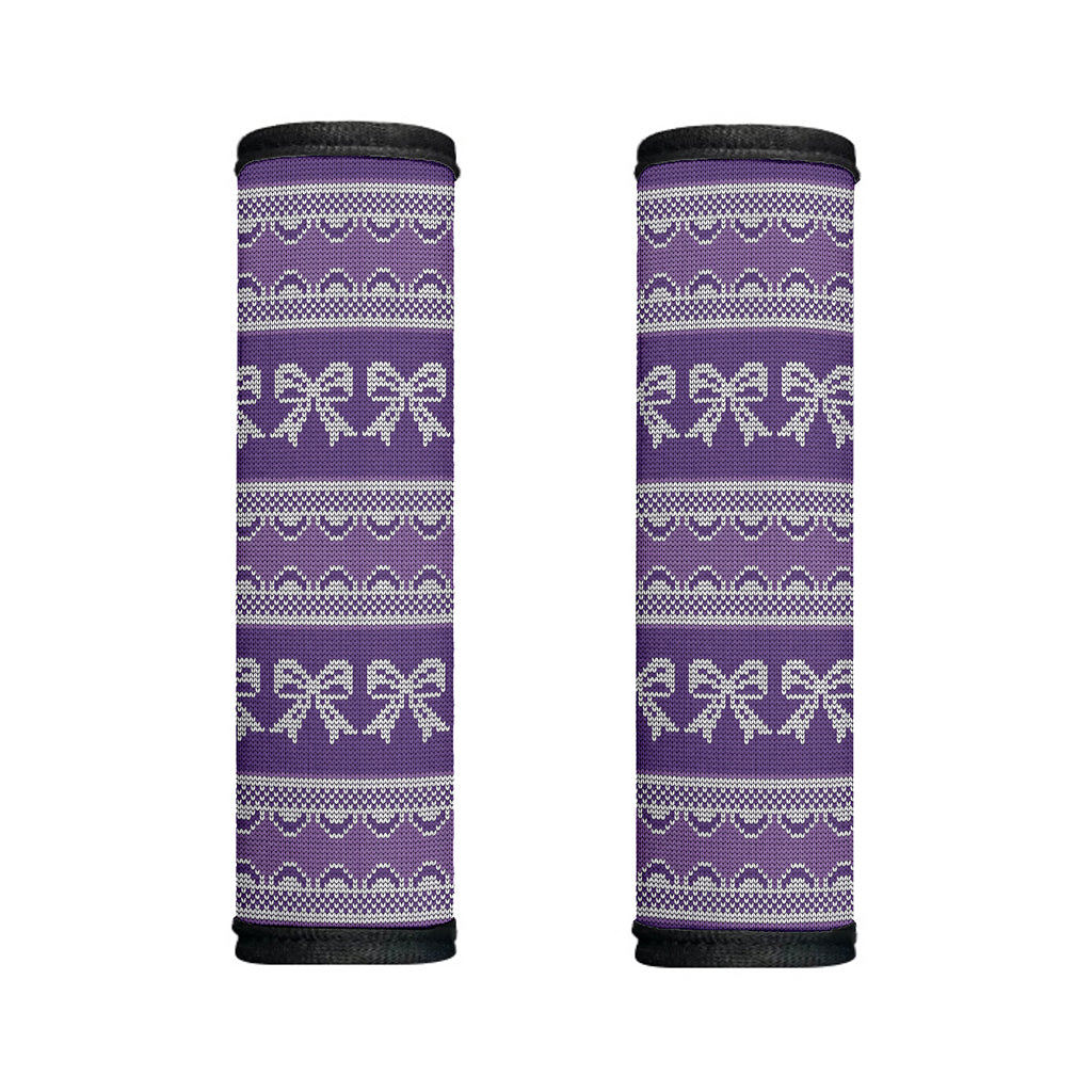 Purple Ribbon Knitted Pattern Print Handle Covers