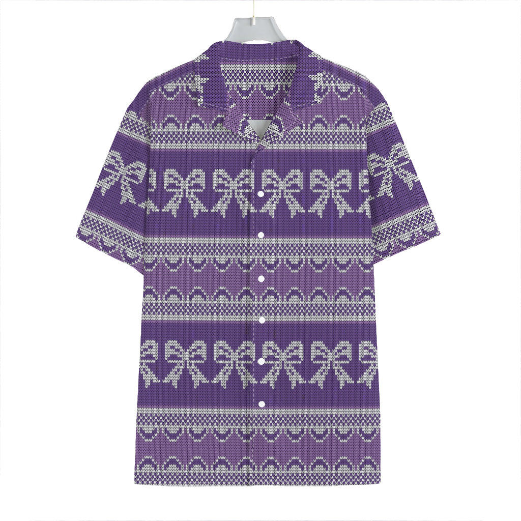 Purple Ribbon Knitted Pattern Print Hawaiian Shirt