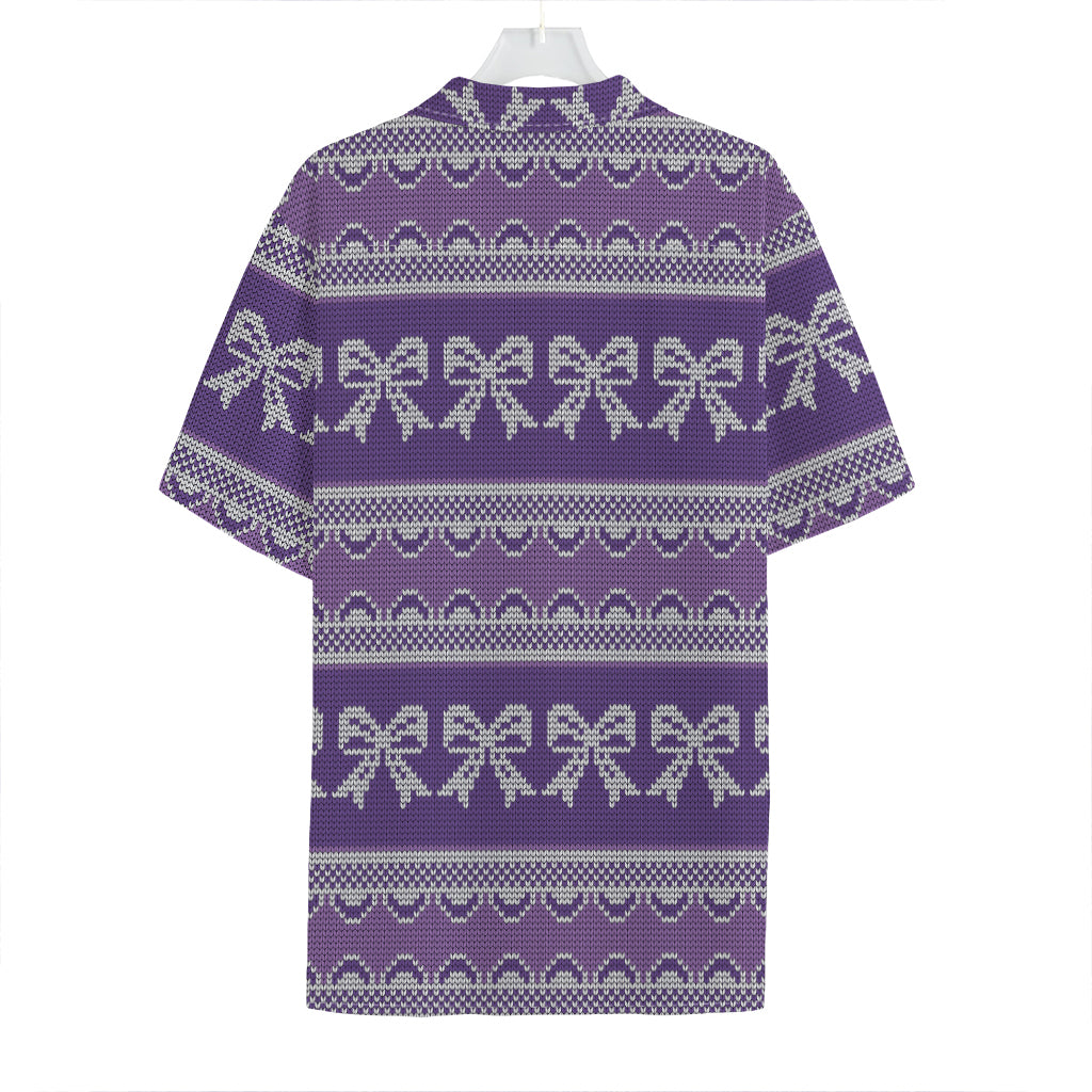 Purple Ribbon Knitted Pattern Print Hawaiian Shirt