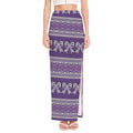 Purple Ribbon Knitted Pattern Print High Slit Maxi Skirt
