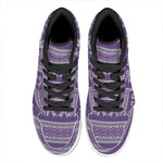 Purple Ribbon Knitted Pattern Print High Top Leather Sneakers