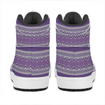 Purple Ribbon Knitted Pattern Print High Top Leather Sneakers