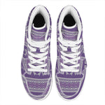 Purple Ribbon Knitted Pattern Print High Top Leather Sneakers