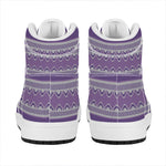 Purple Ribbon Knitted Pattern Print High Top Leather Sneakers