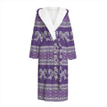 Purple Ribbon Knitted Pattern Print Hooded Bathrobe