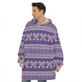 Purple Ribbon Knitted Pattern Print Hoodie Blanket