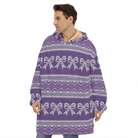 Purple Ribbon Knitted Pattern Print Hoodie Blanket
