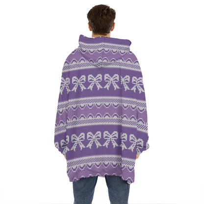 Purple Ribbon Knitted Pattern Print Hoodie Blanket