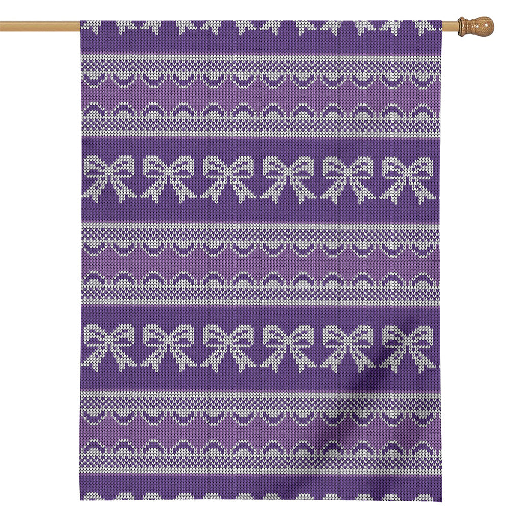 Purple Ribbon Knitted Pattern Print House Flag