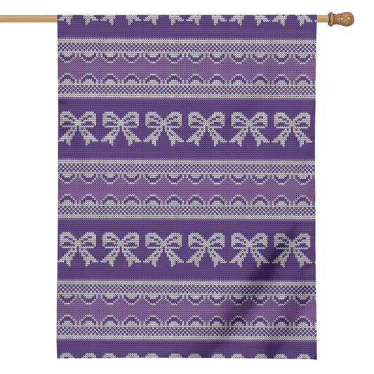 Purple Ribbon Knitted Pattern Print House Flag