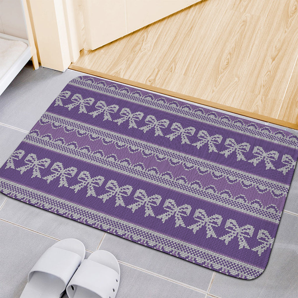 Purple Ribbon Knitted Pattern Print Indoor Door Mat