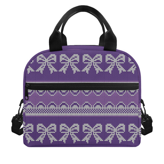 Purple Ribbon Knitted Pattern Print Insulated Lunch Bag