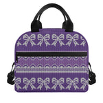 Purple Ribbon Knitted Pattern Print Insulated Lunch Bag