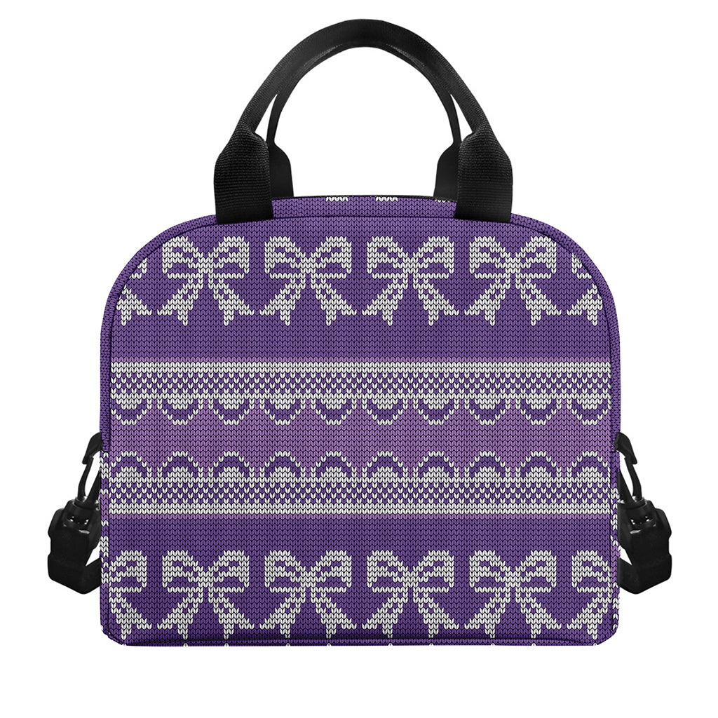 Purple Ribbon Knitted Pattern Print Insulated Lunch Bag