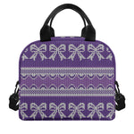 Purple Ribbon Knitted Pattern Print Insulated Lunch Bag