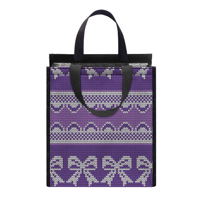 Purple Ribbon Knitted Pattern Print Insulated Lunch Tote