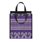 Purple Ribbon Knitted Pattern Print Insulated Lunch Tote