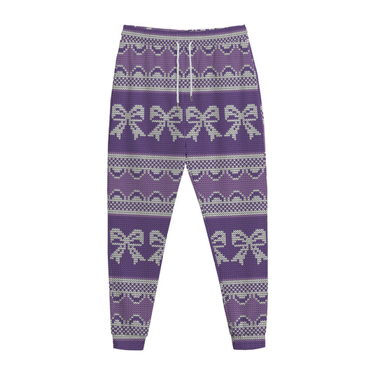 Purple Ribbon Knitted Pattern Print Jogger Pants
