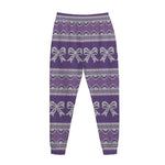 Purple Ribbon Knitted Pattern Print Jogger Pants