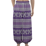 Purple Ribbon Knitted Pattern Print Lantern Pants