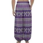 Purple Ribbon Knitted Pattern Print Lantern Pants